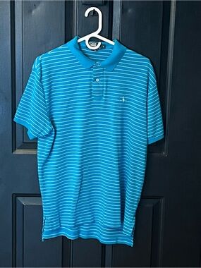 Polo by Ralph Lauren Men’s Turquoise and White Striped Polo Shirt